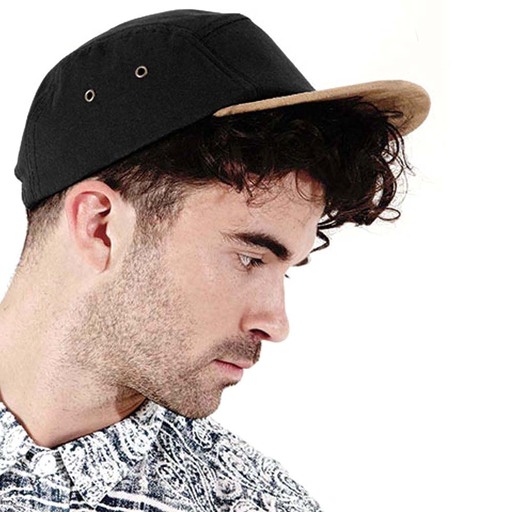 Casquette plate Beechfield 5 panneaux en cuir suédé avec visière (paquet de 2)