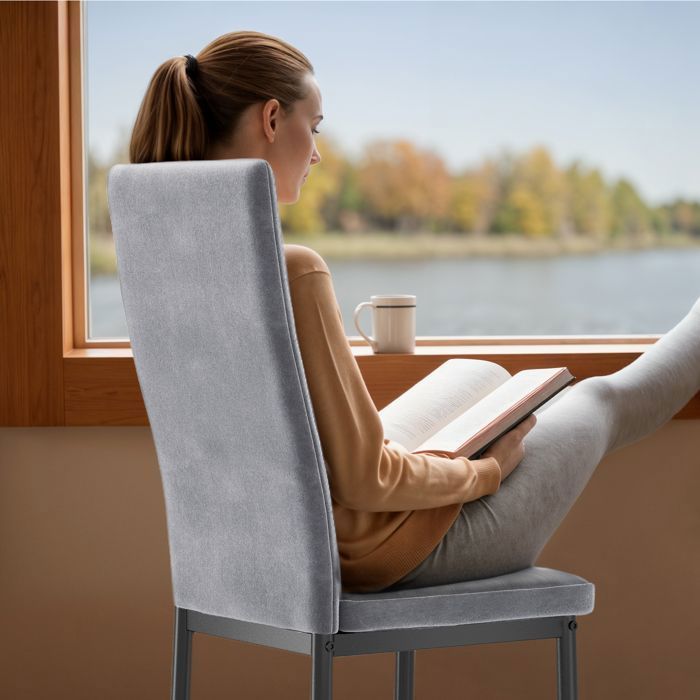 Velvet Fabric Chair - Light Grey - Bealife - Metal Legs - Non-Slip Rubber Feet - Dining Room - Backrest - Set of 6