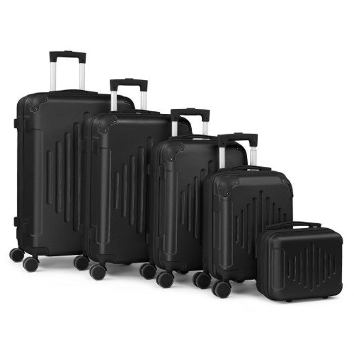ALIGHTUP - Juego de equipaje - Juego de 5 maletas con ruedas - Rayas de diamante - Negro