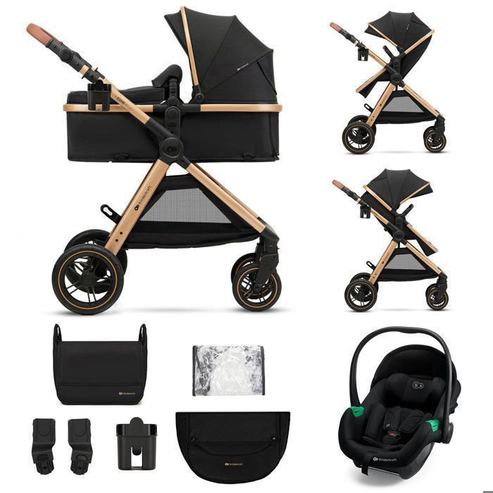 Kinderkraft ESME PRO 3-in-1 reissysteem, inclusief MINK PRO 2 i-Size autostoeltje, lekbestendige TPE-wielen, compact op te vouwen, zwart
