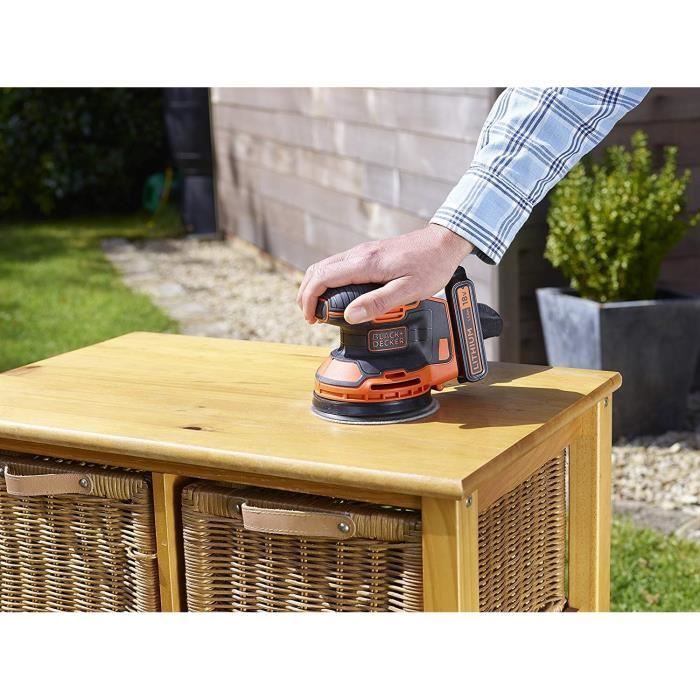 Ponceuse excentrique sans fil - BLACK+DECKER - BDCROS18N-XJ - 18V - 125mm - avec 3 abrasifs - sans batterie