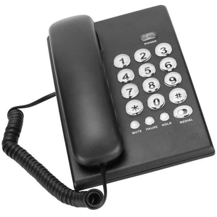 Teléfono de escritorio con cable Vvikizy KX-T504, teléfono de oficina multifuncional sencillo con teclado grande, negro.