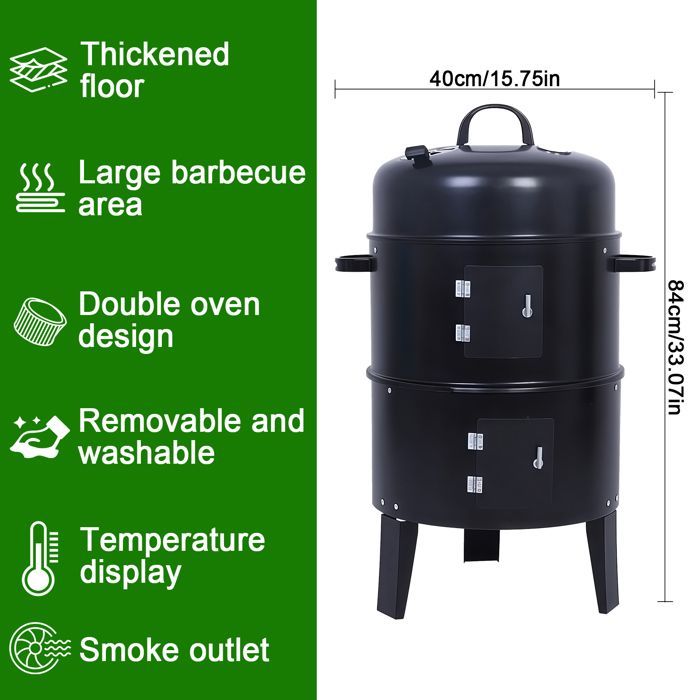 Barbacoa ahumadora de leña, barril ahumador con termómetro, barril ahumador 3 en 1 para fiestas de cocina al aire libre y acampadas.