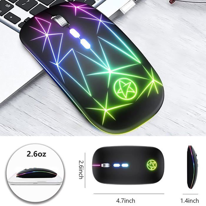 Ratón inalámbrico A20, óptico de 2,4 GHz, silencioso, portátil, RGB, con receptor USB, 3 niveles de DPI ajustables, recargable (SNAKIOX)