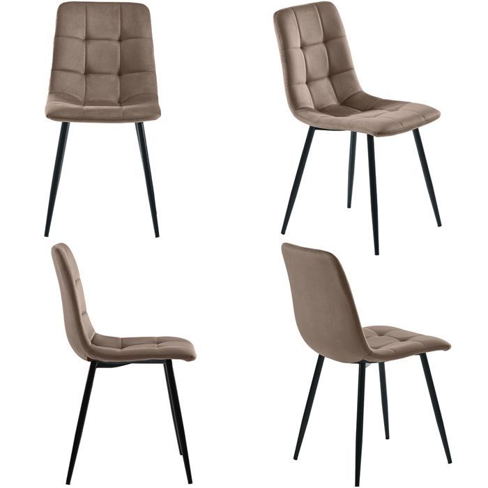 Lot de 4 chaises rembourrées en velours marron - style scandinave, pieds métal, 44x46x86 cm