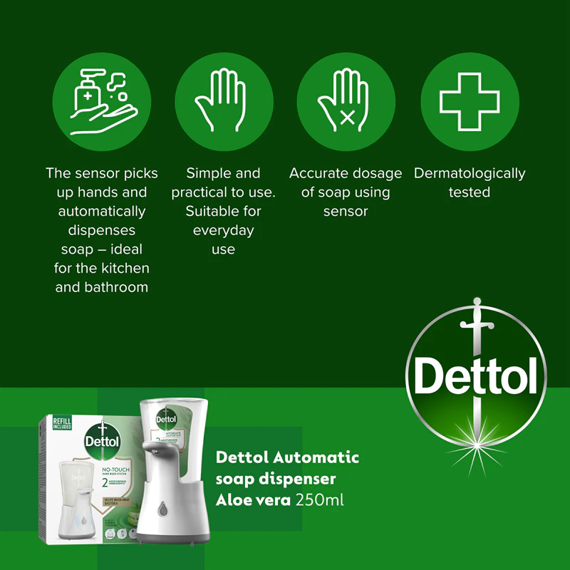 Dispensador de sabonete sem toque Dettol Soft on Skin com Aloe Vera