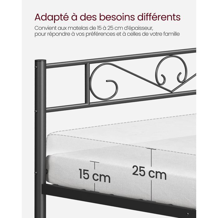 Estructura de cama VASAGLE de 160 x 200 con base de láminas metálicas, cama doble, metal, fácil montaje, para habitación de invitados, habitación juvenil, color negro.