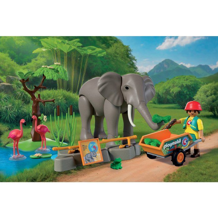 Playmobil 72068 Eléphants et soigneur animalier, My Life, Le Zoo, Promo pack, 43 pièces, Dès 4 ans