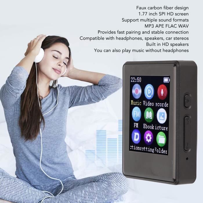 Reproductor MP3/MP4, Bluetooth 5.0, pantalla de 1,77 pulgadas, HiFi, radio FM, reproductor de vídeo, incluye tarjeta de memoria de 32 GB.