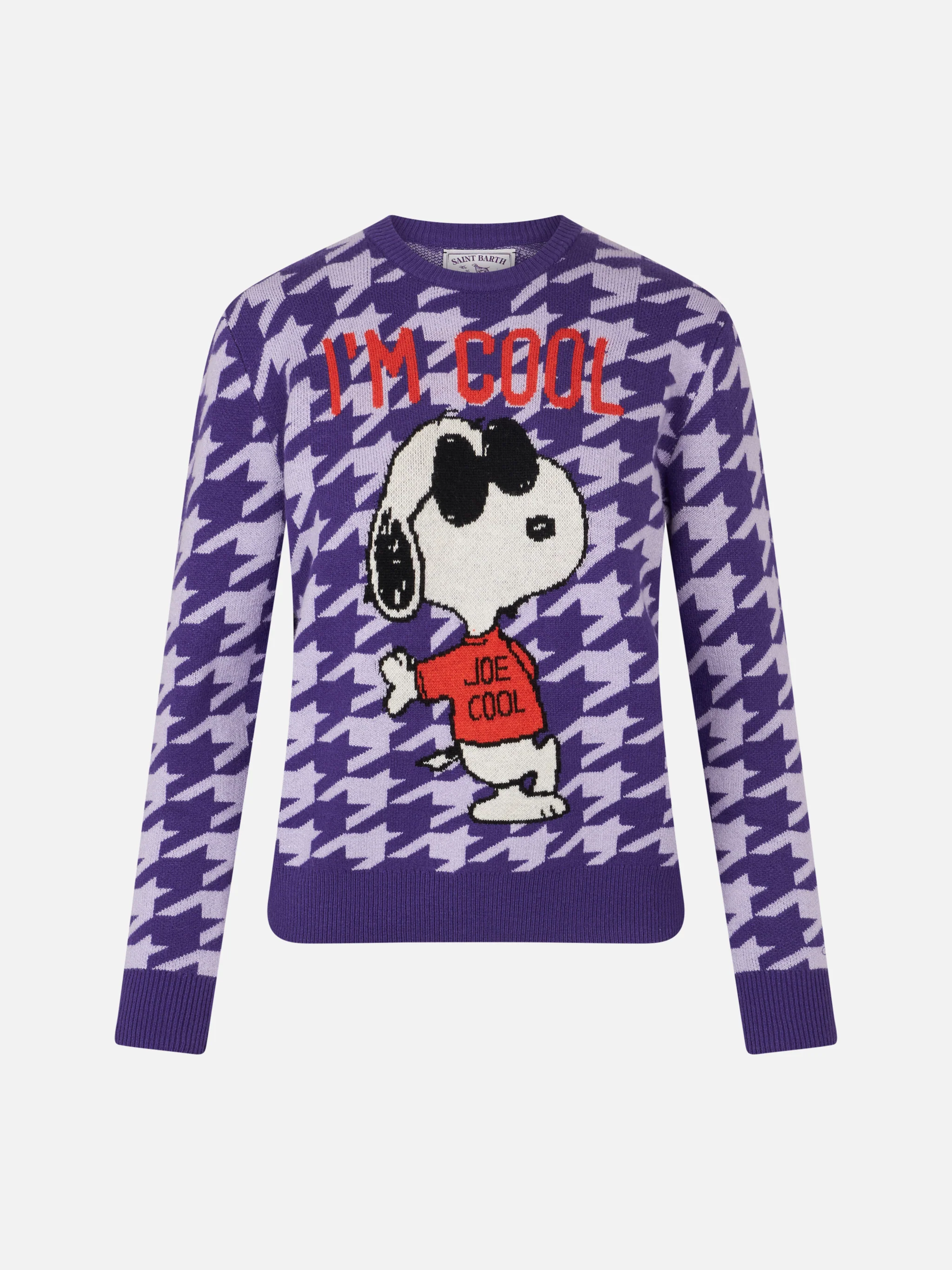 Maglione da donna girocollo pied de poule con stampa Snoopy | EDIZIONE