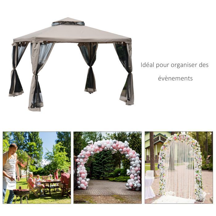 Gazebo Outsunny - Metal - 294x294x265cm - Taupe