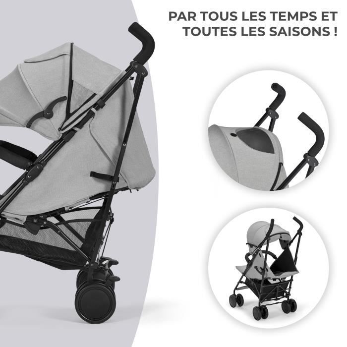 Poussette canne Kinderkraft Siesta Grey - Gris - Légère et compacte - Harnais 5 points et freins sur chaque roue