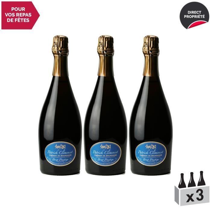 Crémant de Bourgogne Brut Cuvée Prestige Blanc - Patrick Clémencet - Vino Espumoso AOC Blanc de Bourgogne - Caja de 3x75cl -