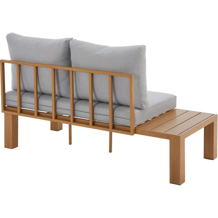 Conjunto de muebles de jardín SANA con sofá esquinero - Aluminio efecto madera - 4 personas - Gris perla