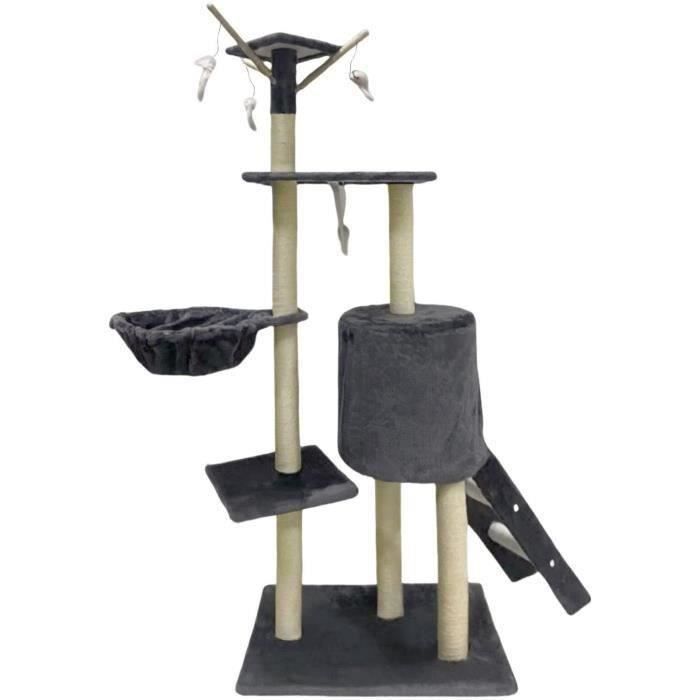 JIPSY Dark Grey Cat Tree 79 x 34 x 138 cm - 3 platforms, 1 perch, 1 hideaway, 1 staircase, scratching posts