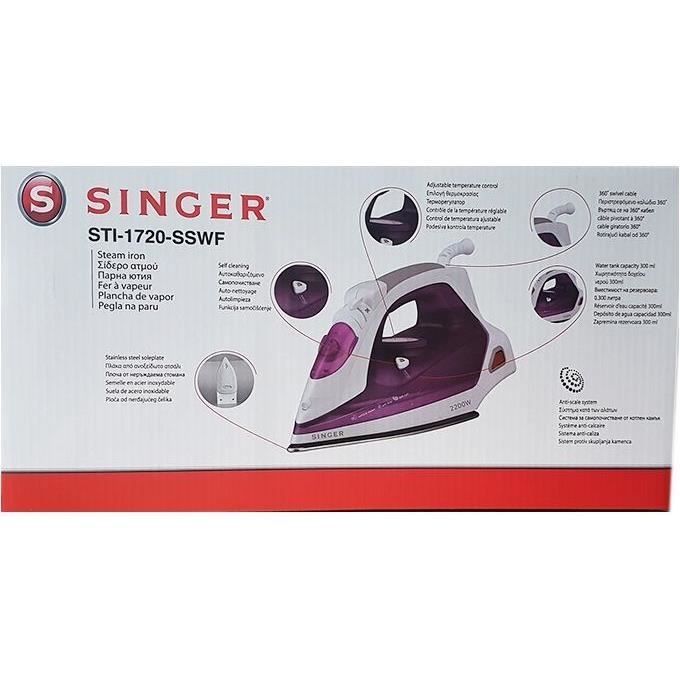 SINGER STI-1720 - Ferro da stiro - Anticalcare - Getto di vapore orizzontale o verticale - 2200 W - Piastra in acciaio inox