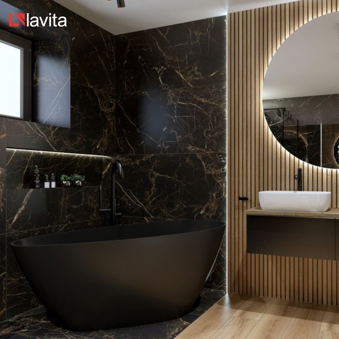 LAVITA Pietra Black Mat freestanding bathtub 150x70x64cm composite | Rectangular bathtubs | Modern | 262 L | Matte black