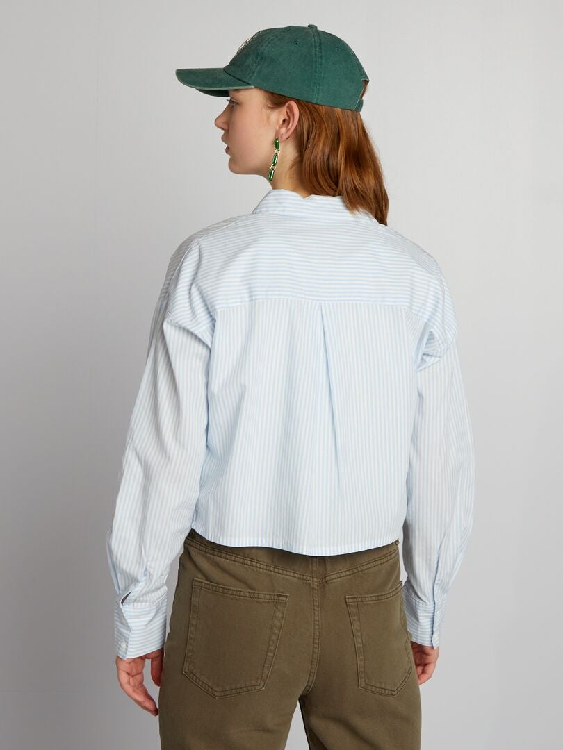 Korte poplin blouse - BLAUW