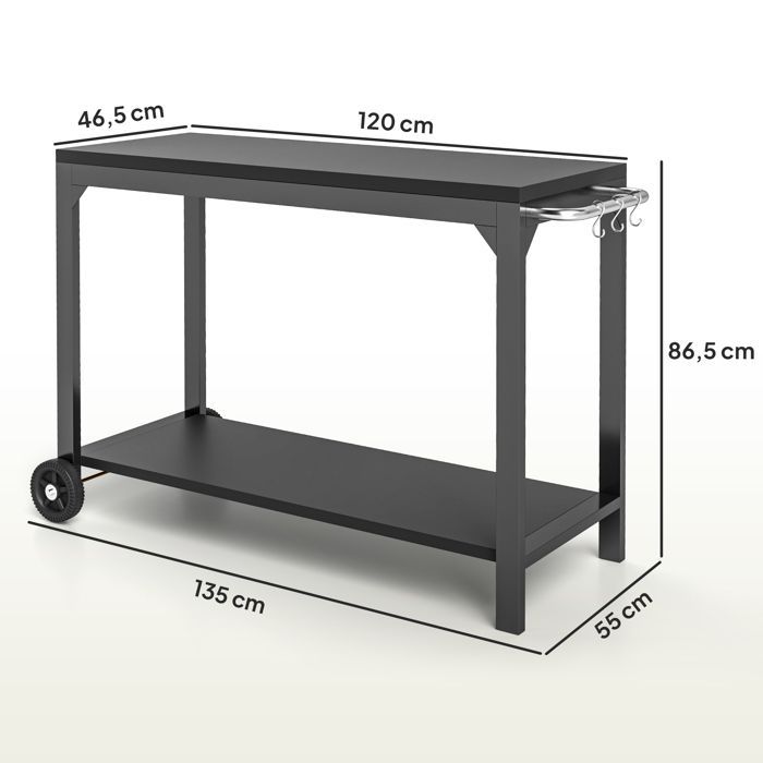 Desserte de jardin - HOMCOM - à roulettes - avec plan de travail - en acier - 135 x 55 x 86,5 cm - noir