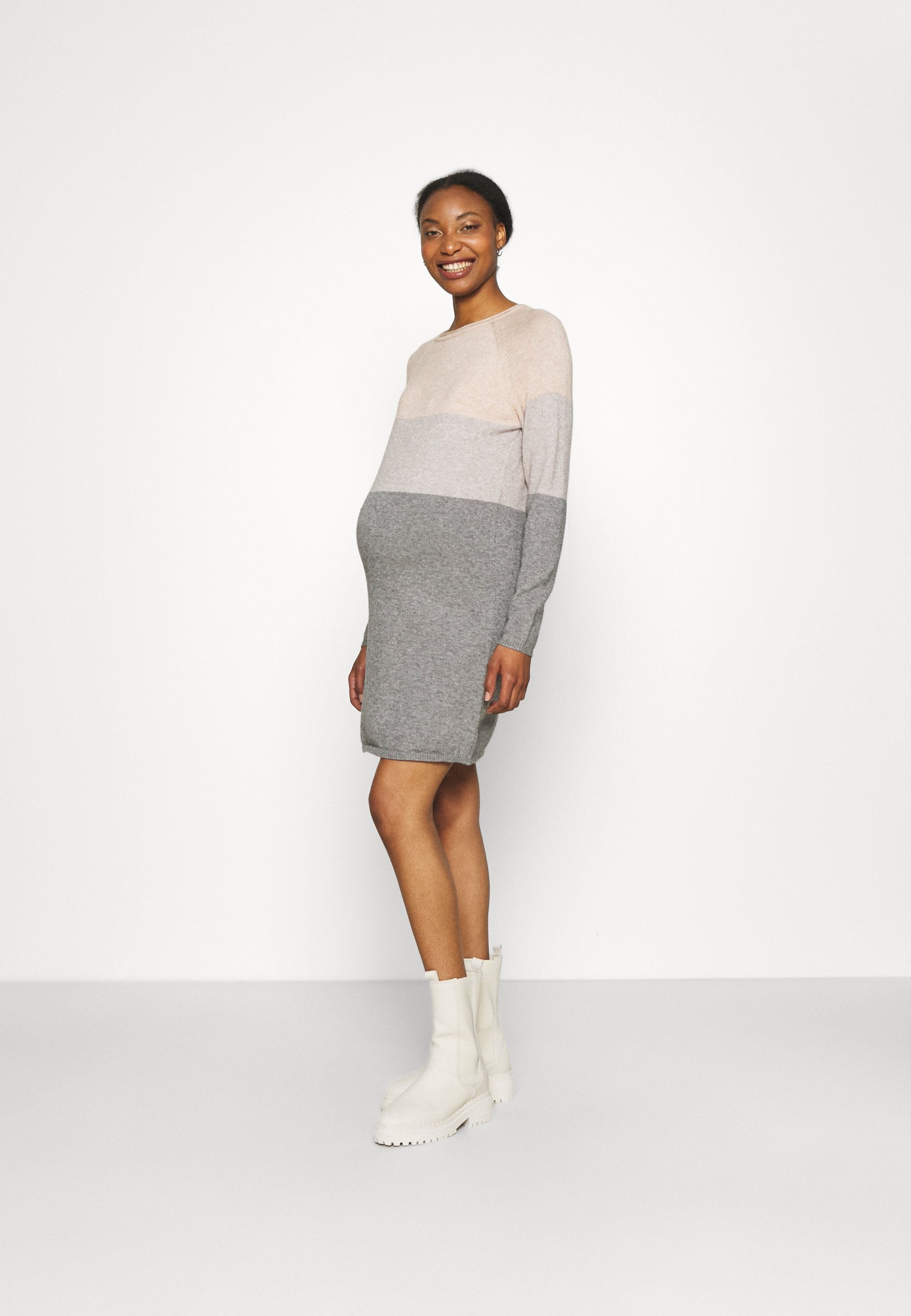 ABITO OLMLILLO PER LA PREMATERNITÀ - Abito maglione - bianco mélange/grigio chiaro mélange