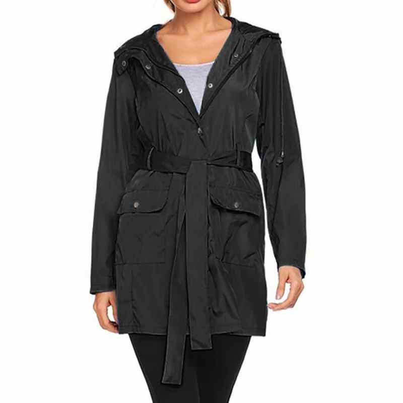 Women Wind Jacket Rain Coat Basic Style Zipper Pockets Long Sleeve Hooded Windbreaker Waterproof Hiking Outdoor Coat#g4