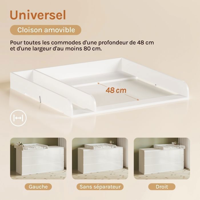 Cambiador para cómoda - Accesorios para cambiador WOLTU - 80x8,5x74,5cm - MDF - Blanco
