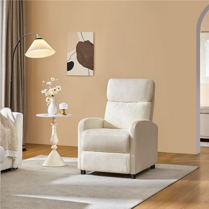 Yaheetech Fauteuil Inclinable en Velours Fauteuil de Salon Rembourré Fauteuil Convertible avec Repose Pied, Beige