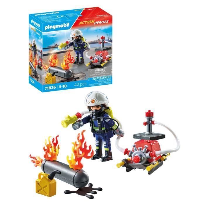 PLAYMOBIL 71826 Bombeiro com bomba de água e tanque em chamas