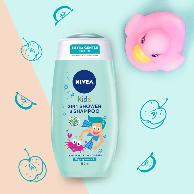NIVEA Kids Magic Apple nežni gel za prhanje in šampon za otroke 3 v 1