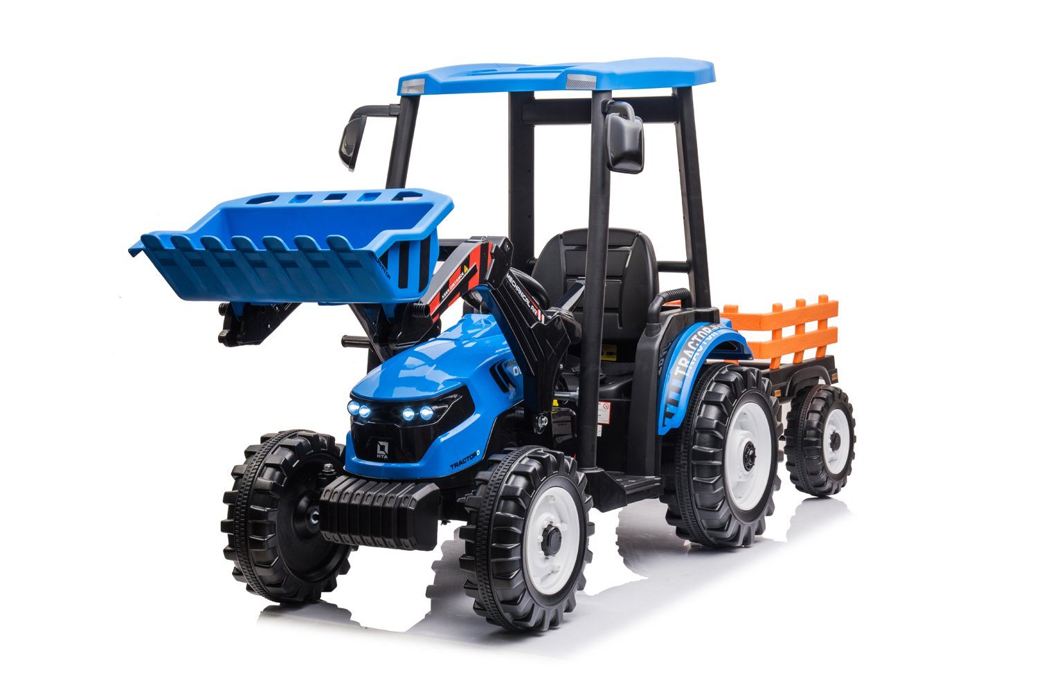 Kidix elektrisches Kinderauto, elektrischer Kindertraktor mit Schaufel, 2x120W 12V/10Ah Anhänger