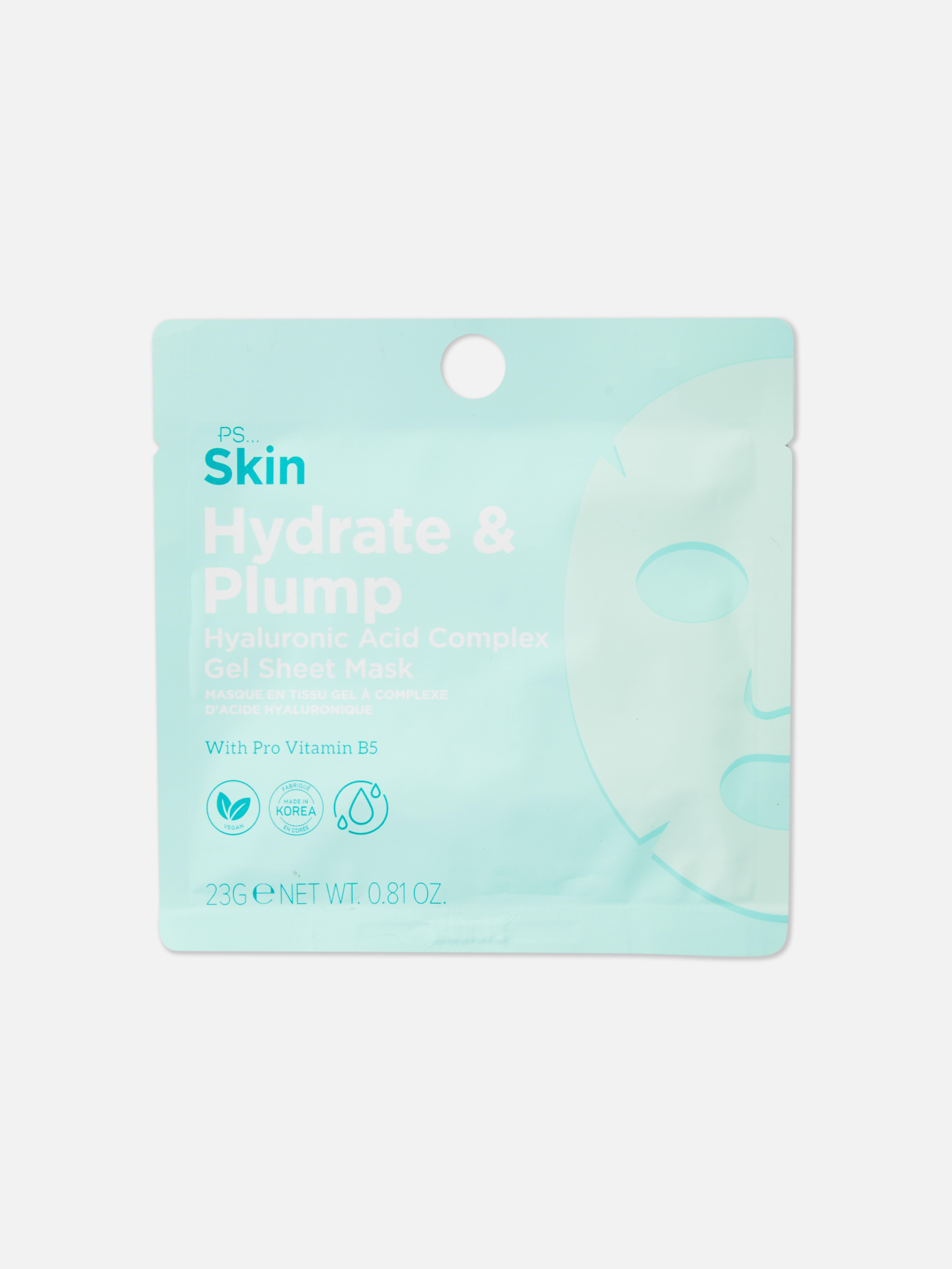 PS... Maschera in tessuto per il viso con acido ialuronico. Una maschera in gel per il viso con acido ialuronico e provitamina B.