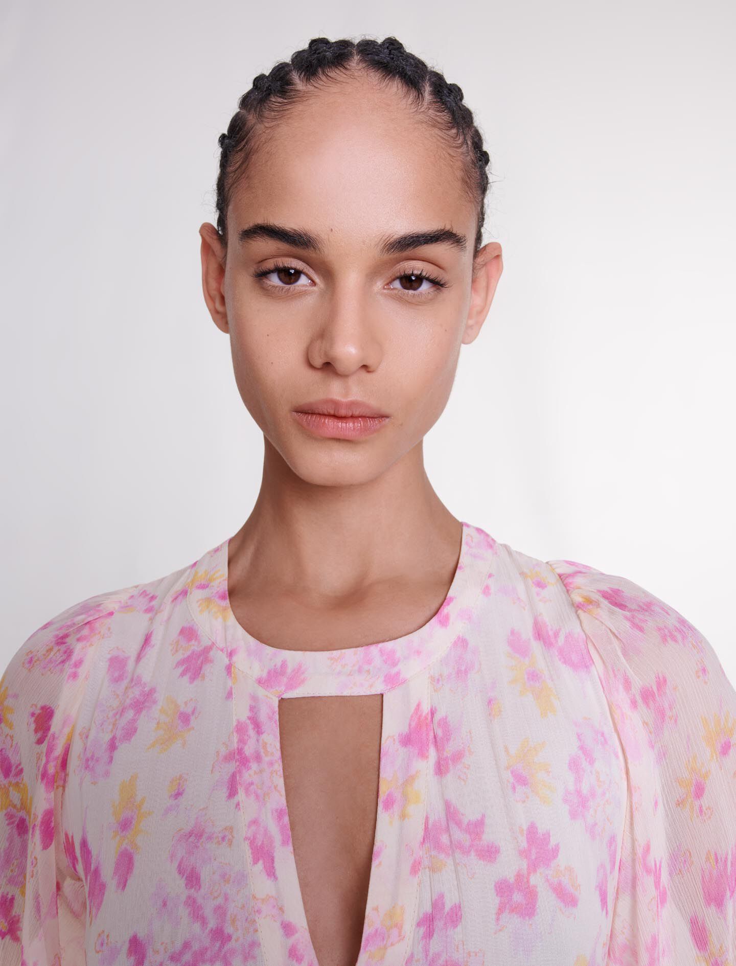 Lange jurk met bloemenprint - Imprimé Fleur zonnig roze