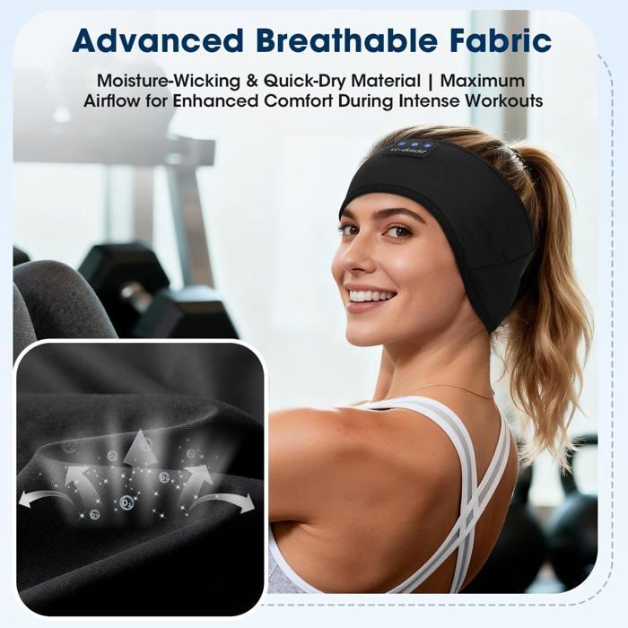 Bandeau Bluetooth pour dormir - SVATV - Sleeping headband - Charbon Noir - Suppression active du bruit