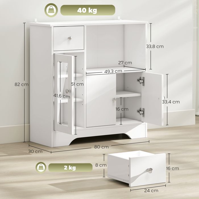 HOMCOM - Buffet de cuisine - Panneau de particules - 80x30x82cm - Blanc