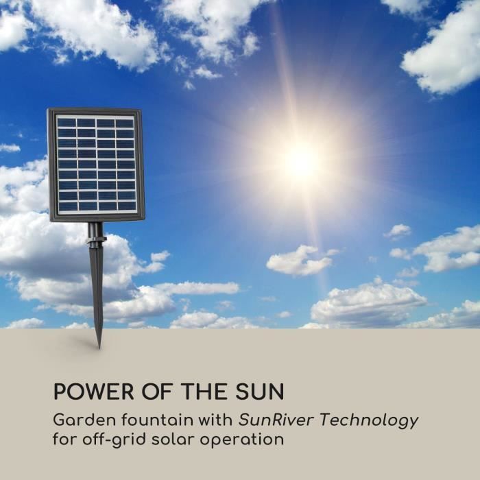 Solarbrunnen – Blumfeldt Messina – Wasserfall für Garten oder Terrasse – 4 Stufen – Durchflussmenge 200 l/h – Braun