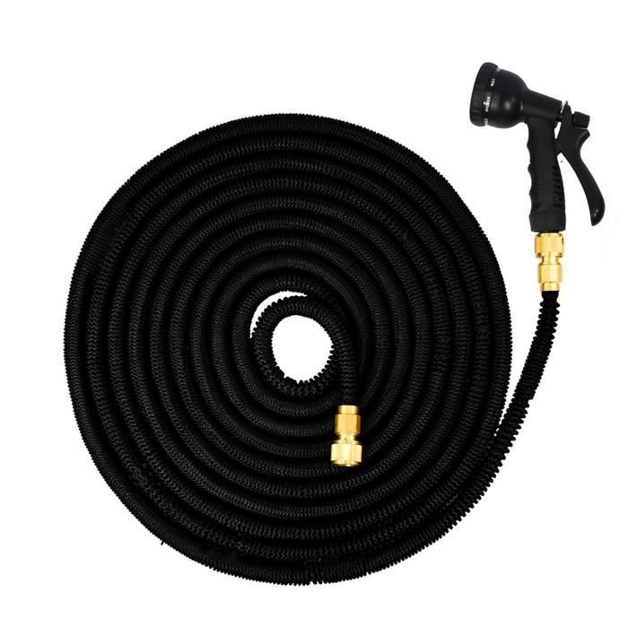 Manguera de jardín extensible Magic Hose de 7,5 m a 22,5 m + pistola pulverizadora - EYEPOWER - Negra