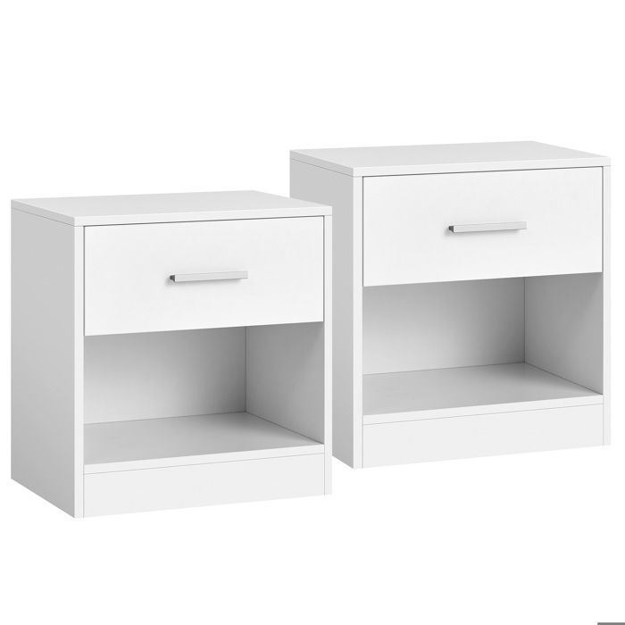 VASAGLE - Set di 2 comodini con cassetto, maniglia, vano a giorno e tavolino laterale, per camera da letto e soggiorno, colore bianco classico.