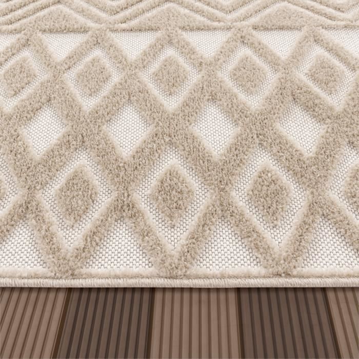 Alfombra de exterior Paco Home para patio, sala de estar, cocina, estilo escandinavo, estampado bohemio 3D de felpa, beige, 60x100 cm