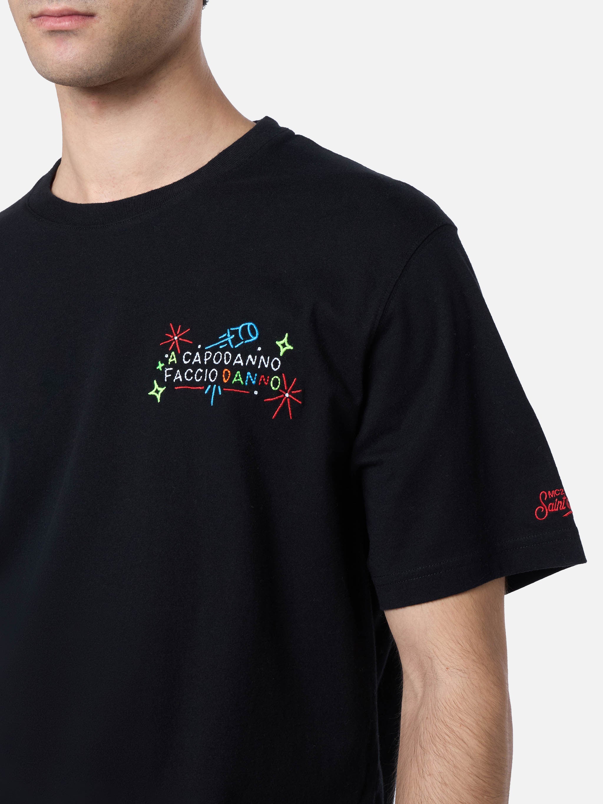 T-shirt da uomo in cotone pesante Arnott con ricamo a Capodanno faccio
