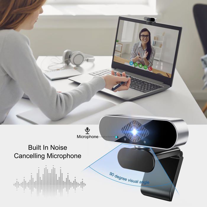 Webcam pour PC avec Micro, 1080P Full HD Caméra Web avec Microphone, 360° Rotation USB Caméra Plug Play pour Vidéo et