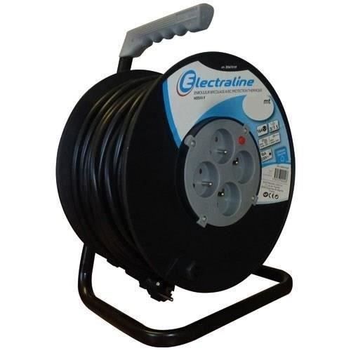 Avvolgicavo elettrico - ELECTRALINE - 25 m - 4 prese - Interruttore termico - Nero e blu