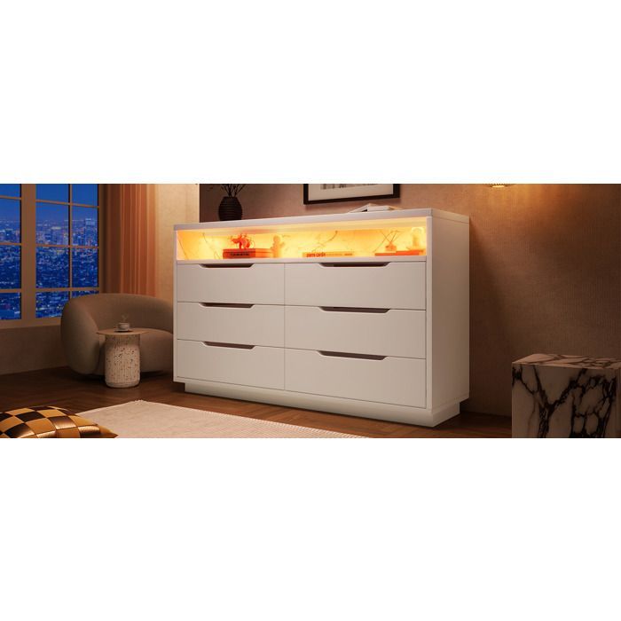 Buffet EVRYAE avec 6 tiroirs et LED 120 x 40 x 85 cm Blanc