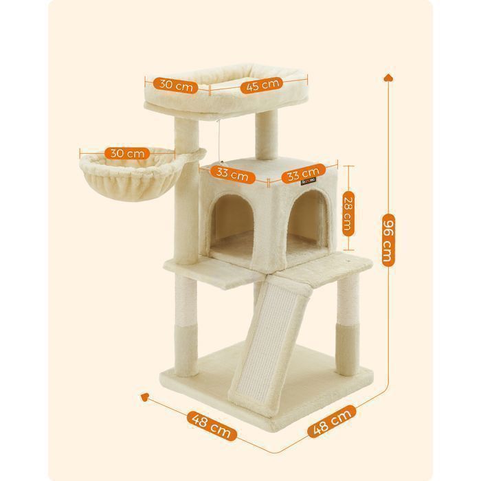 FEANDREA Arbre à Chat, Tour avec Haute de 96 cm, Plate-Forme d'observation, Beige