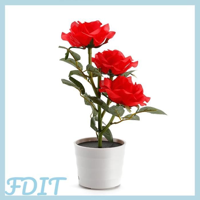 Rosa solar GOTOTOP en maceta LED, maceta decorativa con luz solar, flores artificiales, luces artificiales para jardín exterior.