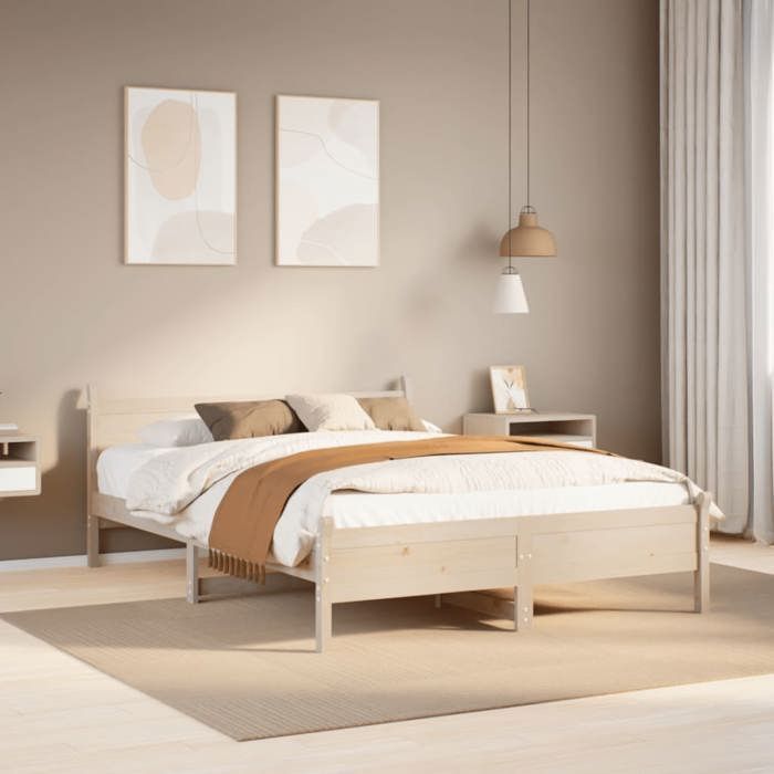 Cadre de lit en bois de pin massif - JILL - 120x190 cm - Bois de pin massif - Sommier à lattes - Espace de rangement