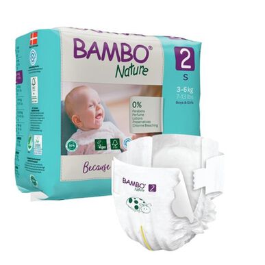 Bambo Nature Gutter & Jenter 0 % Parfyme Miljøvennlige Babybleier Størrelse 2 3–6 kg 30 enheter
