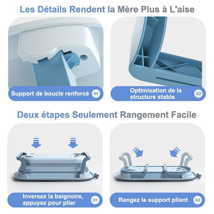 Baignoire Bébé Couronne Pliante pour 0-6 ans bébé avec Tapis de Bain Détachable - 36L/Bouchon de Vidange/TPE Coussin Antidérapant