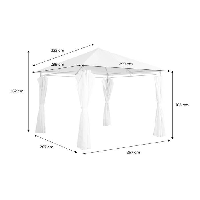 Tuinpaviljoen van 3x3 meter - Elusa - Houtnerfstructuur. Ecru canvas - Pergola met gordijnen. Tuintent. Partytent. Feesttent.