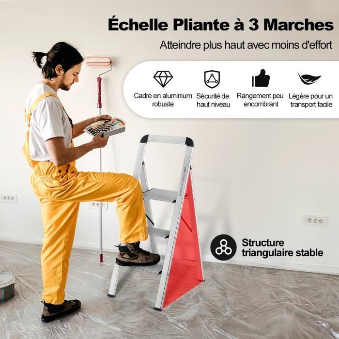 Escalera plegable de aluminio de 3 peldaños COSTWAY, portátil con plataforma ancha, peldaños antideslizantes, patas de goma, capacidad de carga de 150 kg.