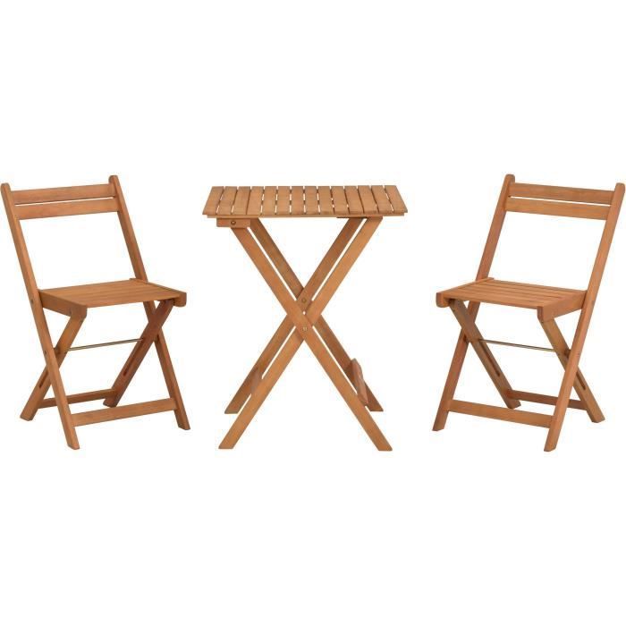Conjunto de bistró de madera de acacia con certificación FSC - SAVANA - 1 mesa cuadrada de 60 x 60 cm y 2 sillas plegables - 2 personas